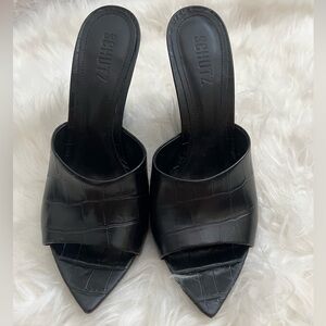 Schutz Black Slide Wedge Sandals